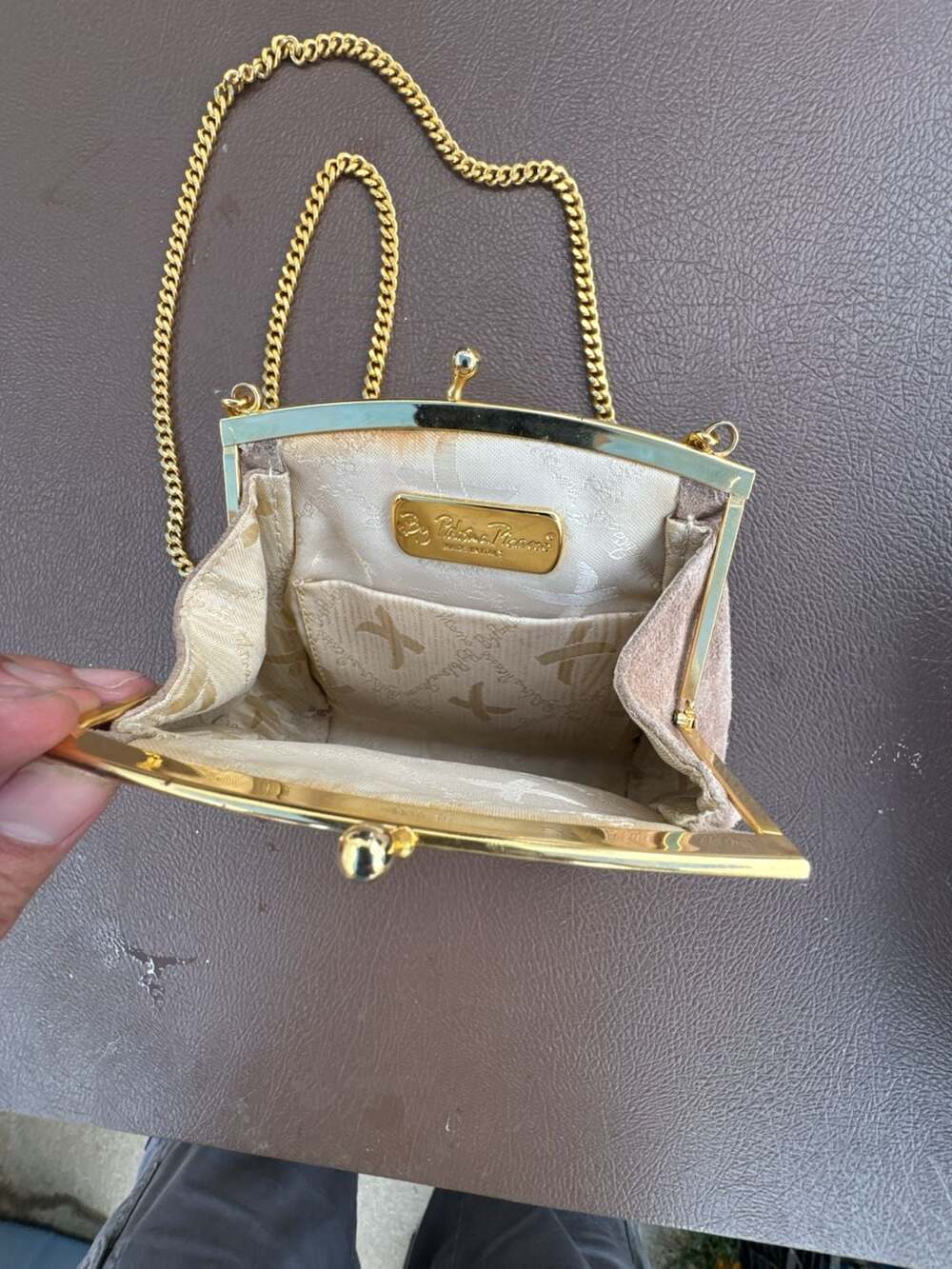 By Paloma Picasso Vintage Taupe Suede Mini Handbag with Gold Chain - Picture 2 of 5